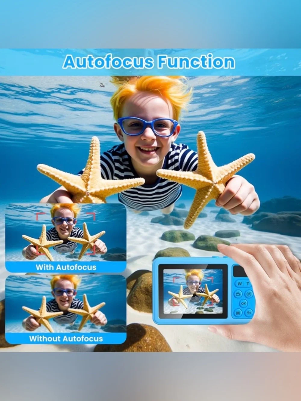 Blue Waterproof Kids Digital Camera - Compact Underwater Photo & Video